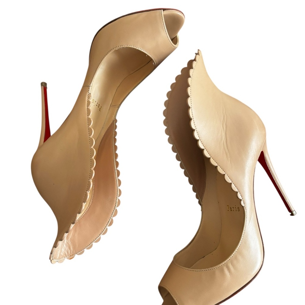 Christian Louboutin Pijonina 120 Peep Toe Scalloped Pumps Size 37.5 - Picture 6 of 15